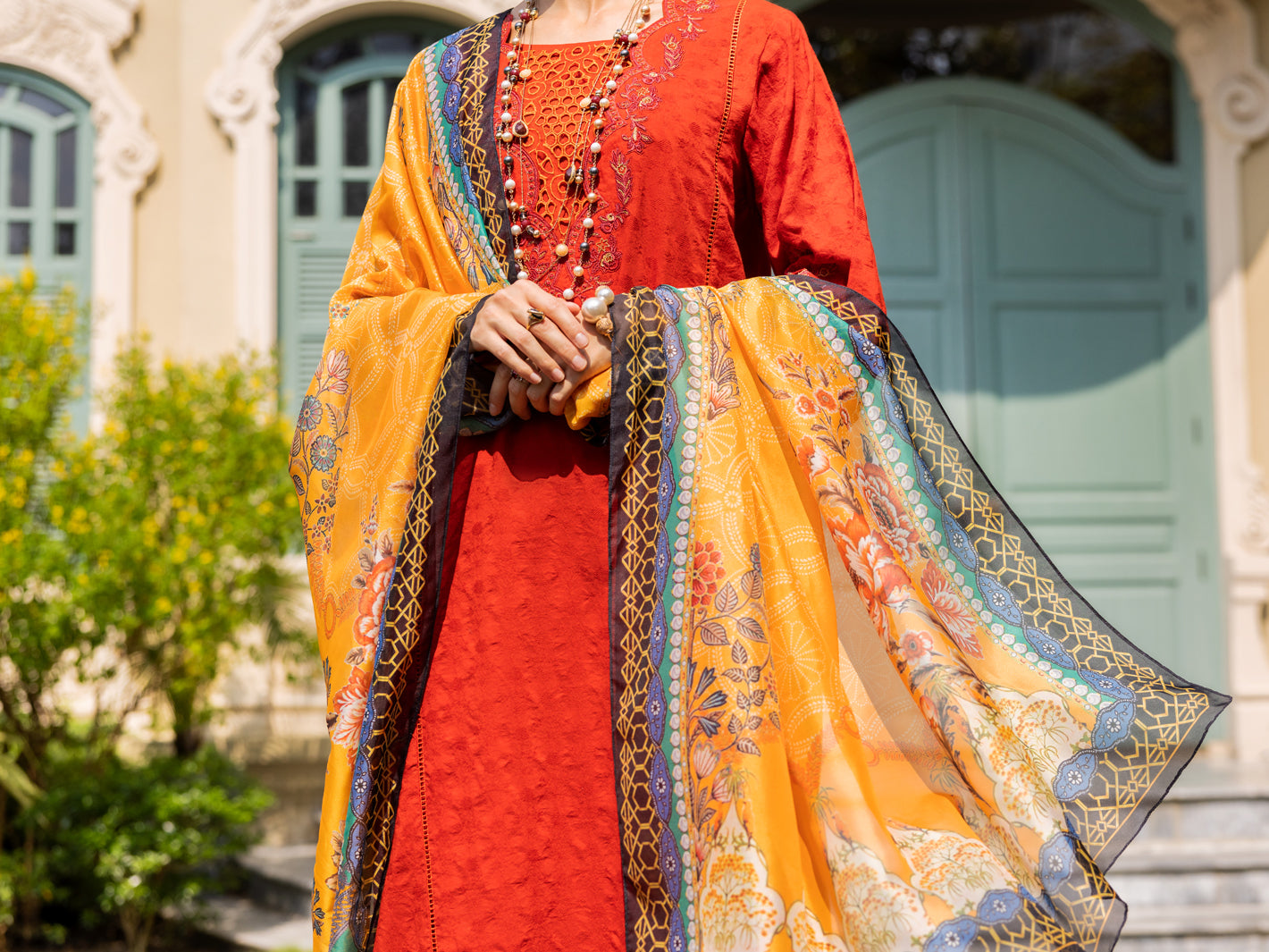 Red Jacquard 3Pc Unstitched - ALP-3PS-1861