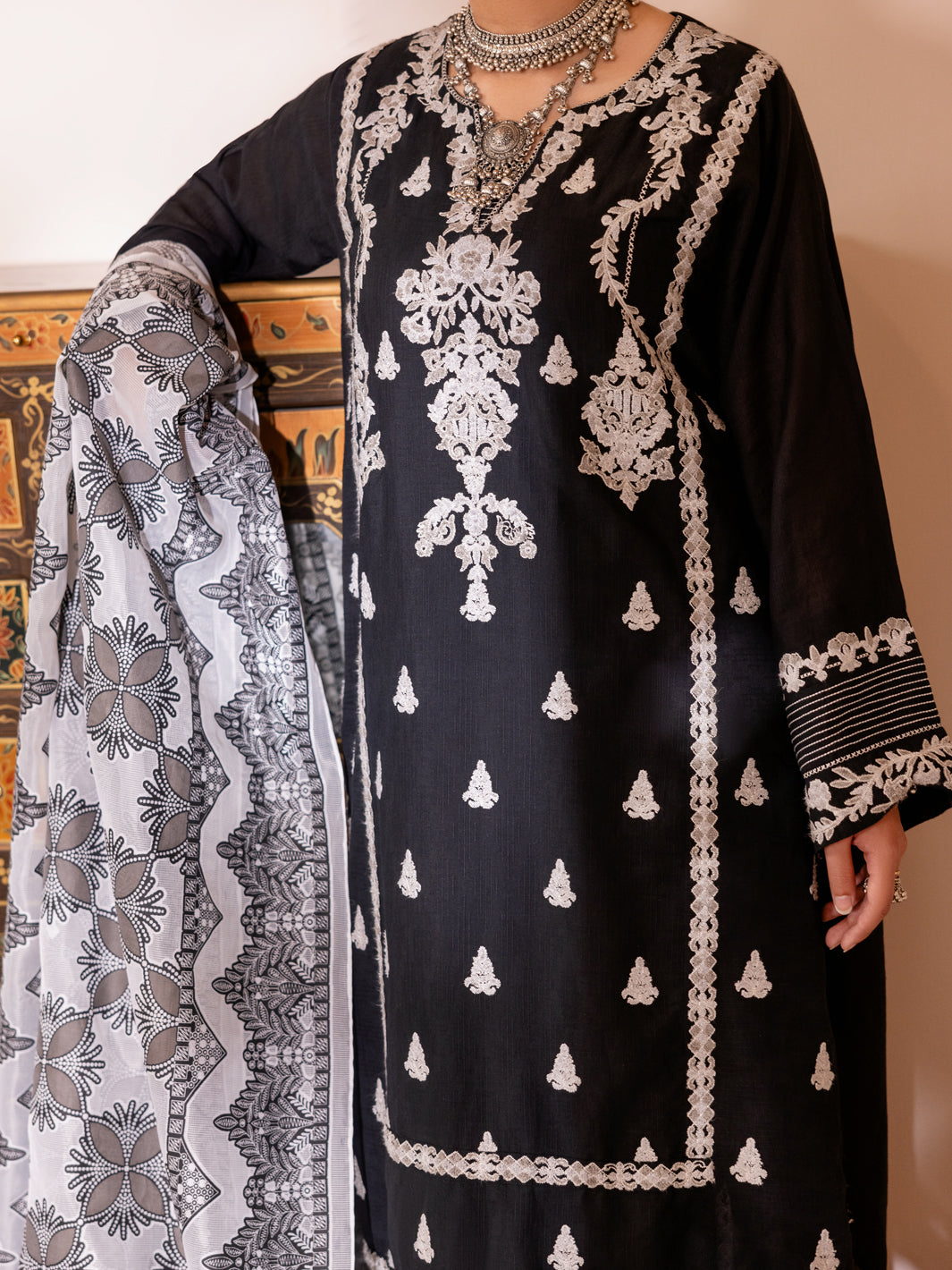 Black Cambric 3Pc Unstitched - ALP-3PS-1903