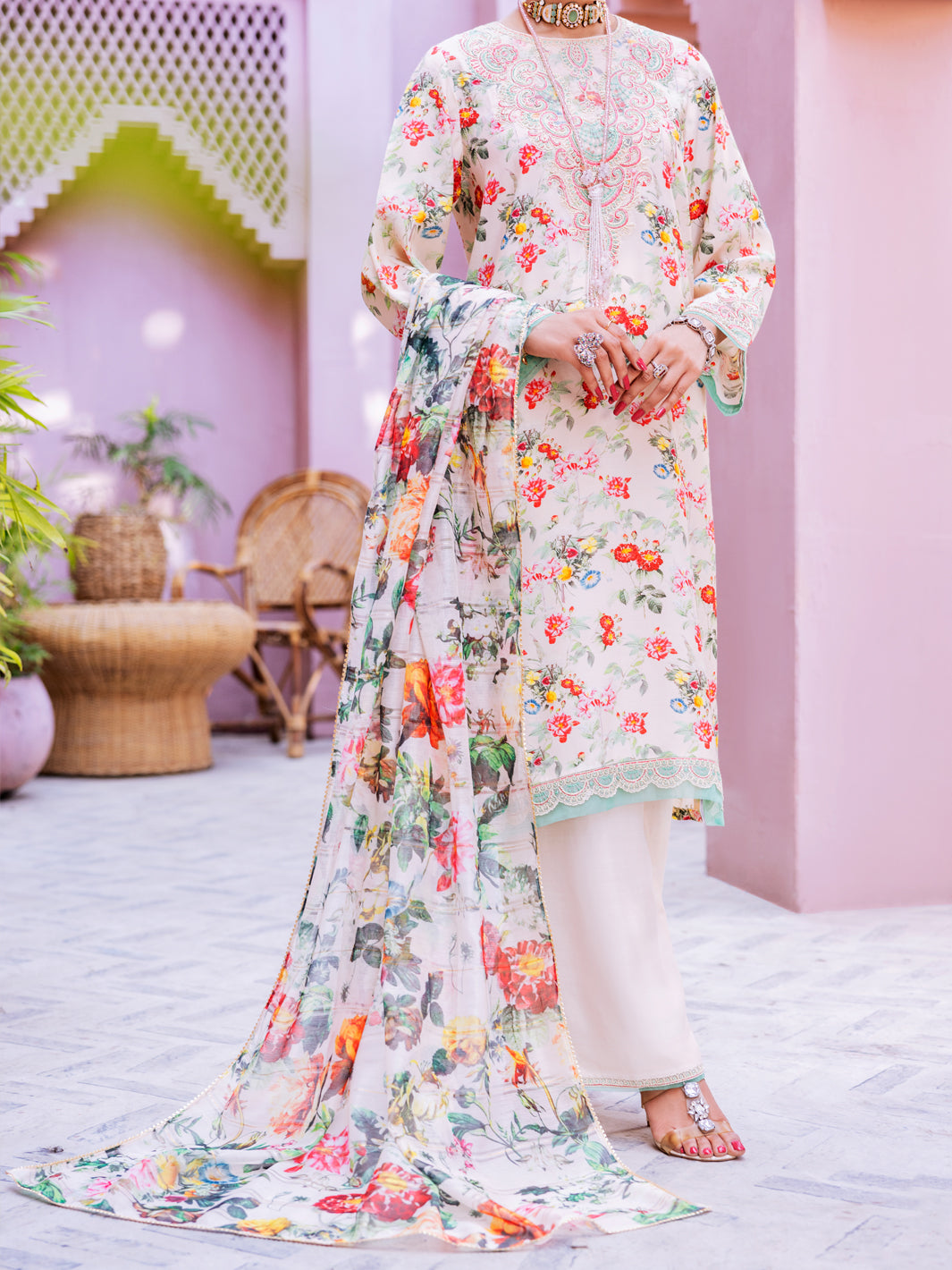 Cream Maple Silk 3Pc Unstitched - ALP-3PS-1911