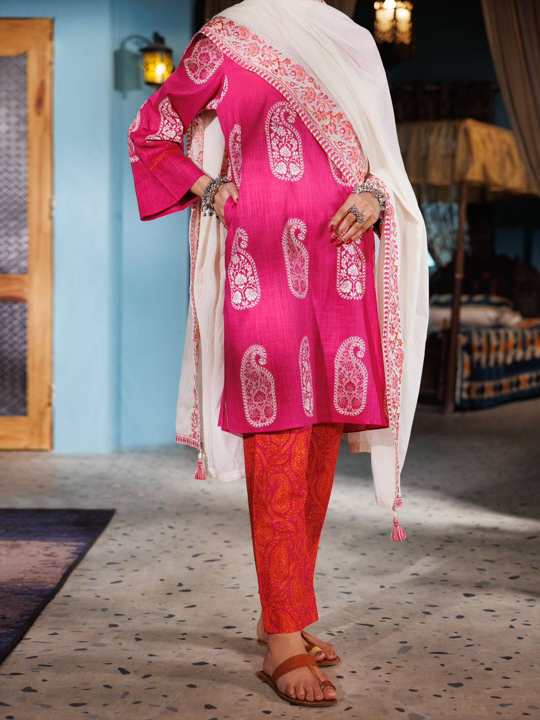 Pink Cotton Dobby 3Pc Unstitched - ALP-3PS-1920