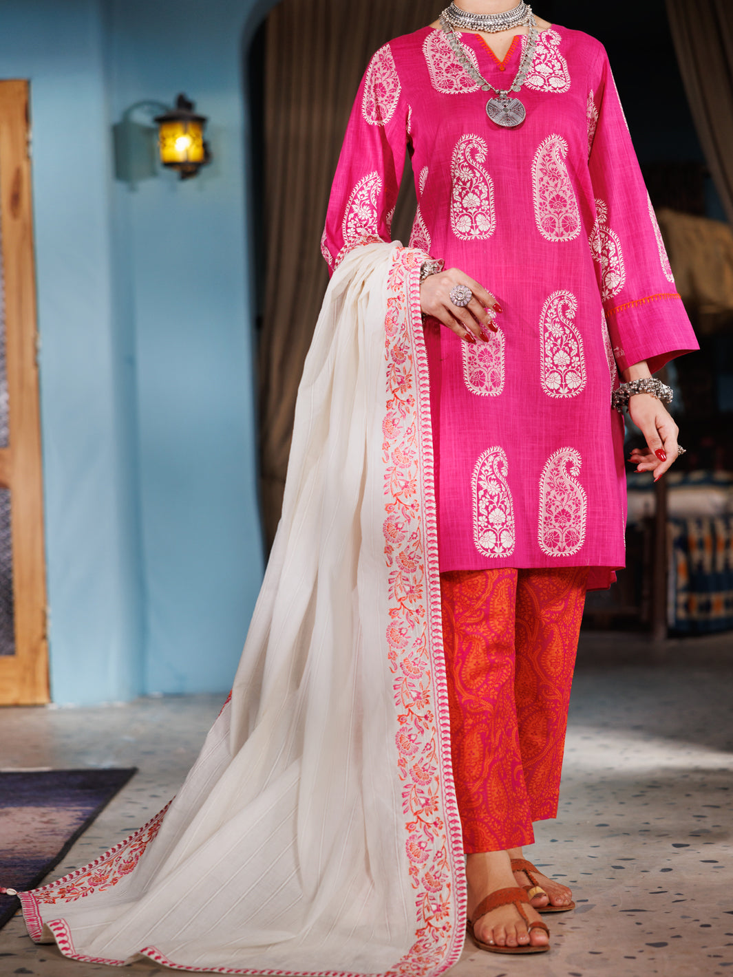 Pink Cotton Dobby 3Pc Unstitched - ALP-3PS-1920