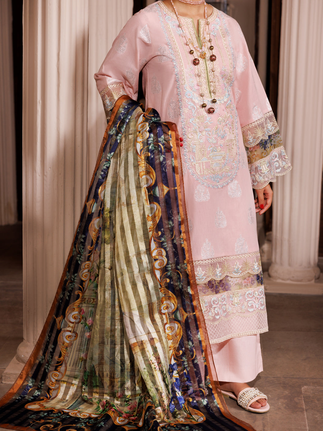 Light Pink Self Jacquard 3Pc Unstitched - ALP-3PS-1943