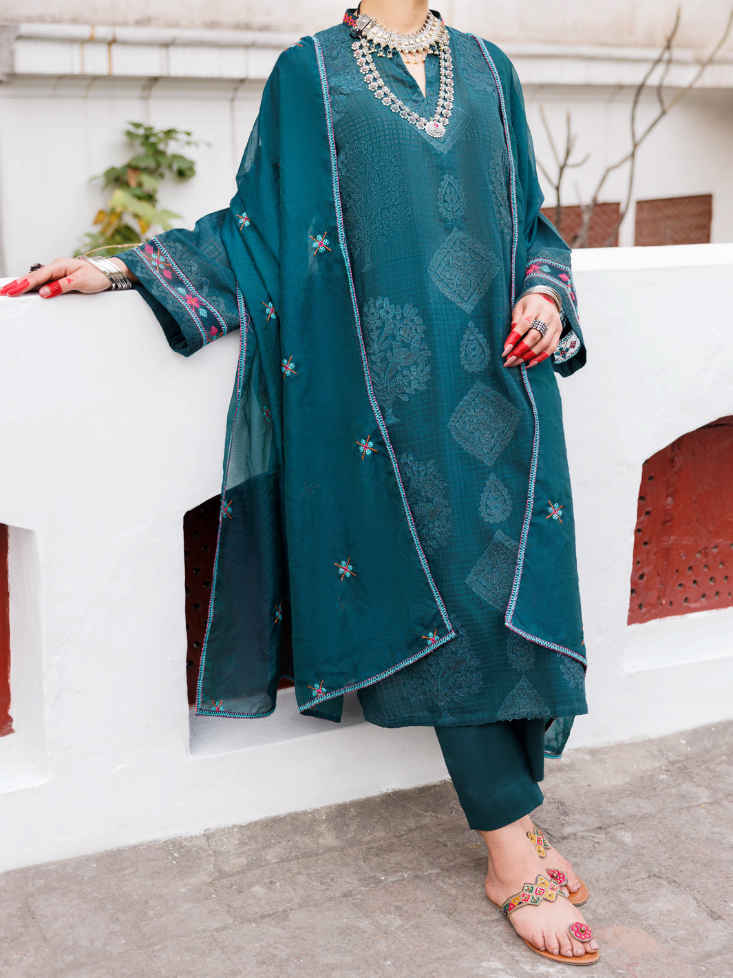 Green Dobby Jacquard 3Pc Stitched - ALP-3PS-1950
