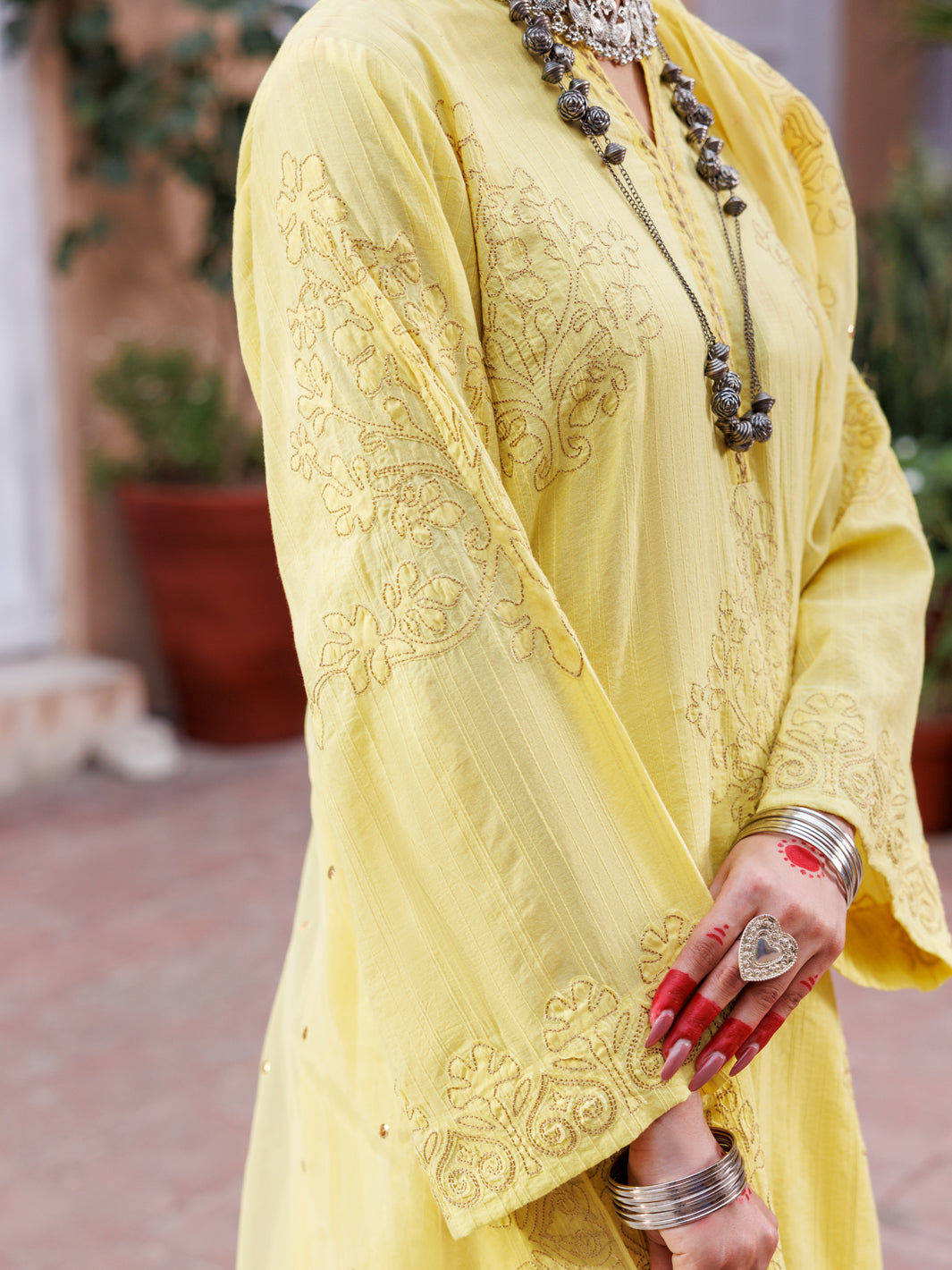 Yellow Dobby Jacquard 3Pc Stitched - ALP-3PS-1952