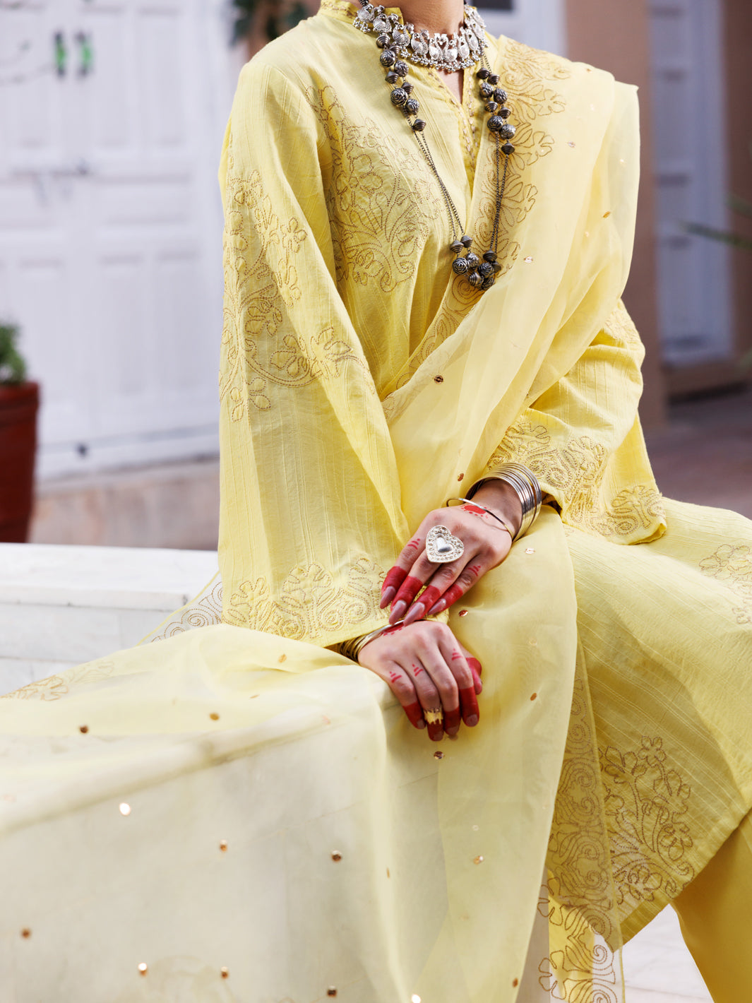 Yellow Dobby Jacquard 3Pc Stitched - ALP-3PS-1952