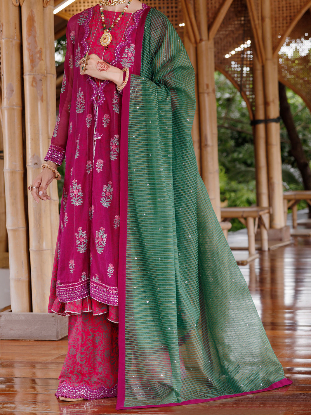 Magenta Khaddi Net 3 Piece Stitched - ALP-3PS-2027