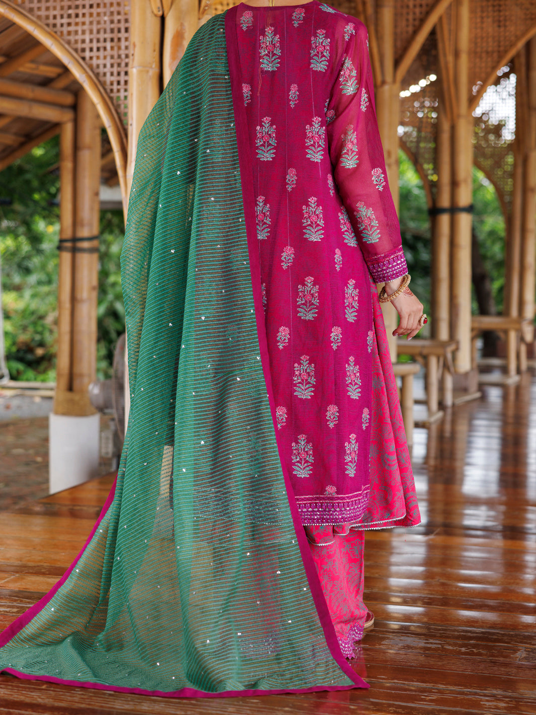Magenta Khaddi Net 3 Piece Stitched - ALP-3PS-2027