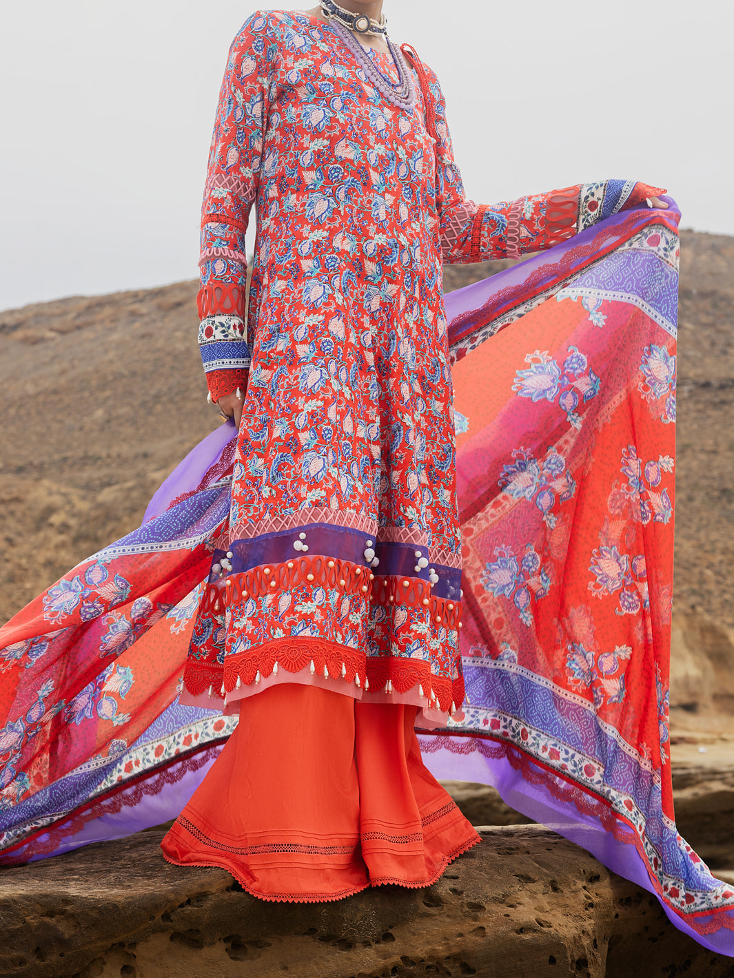 Red Lawn 2Pc Unstitched - ALP-2PS-SLKD-UN-2261