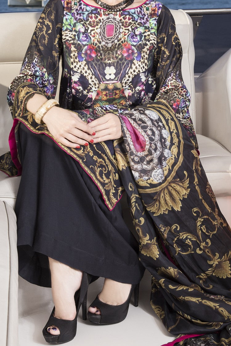 Black & Golden Viscose 3 Piece Unstitched - ALP-463