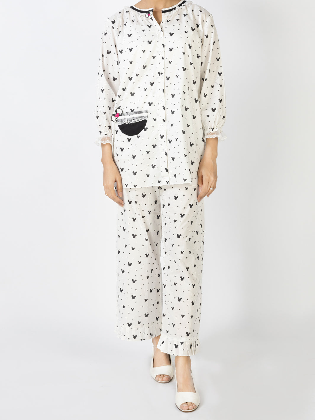 Black & White Cotton 2 Piece Stitched Nightwear - ALT-LKS-NW-1006