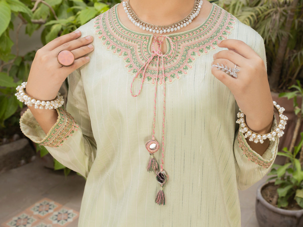 Pistachio Green Lurex 3 Piece Stitched - ALT-3PS-LS-1129
