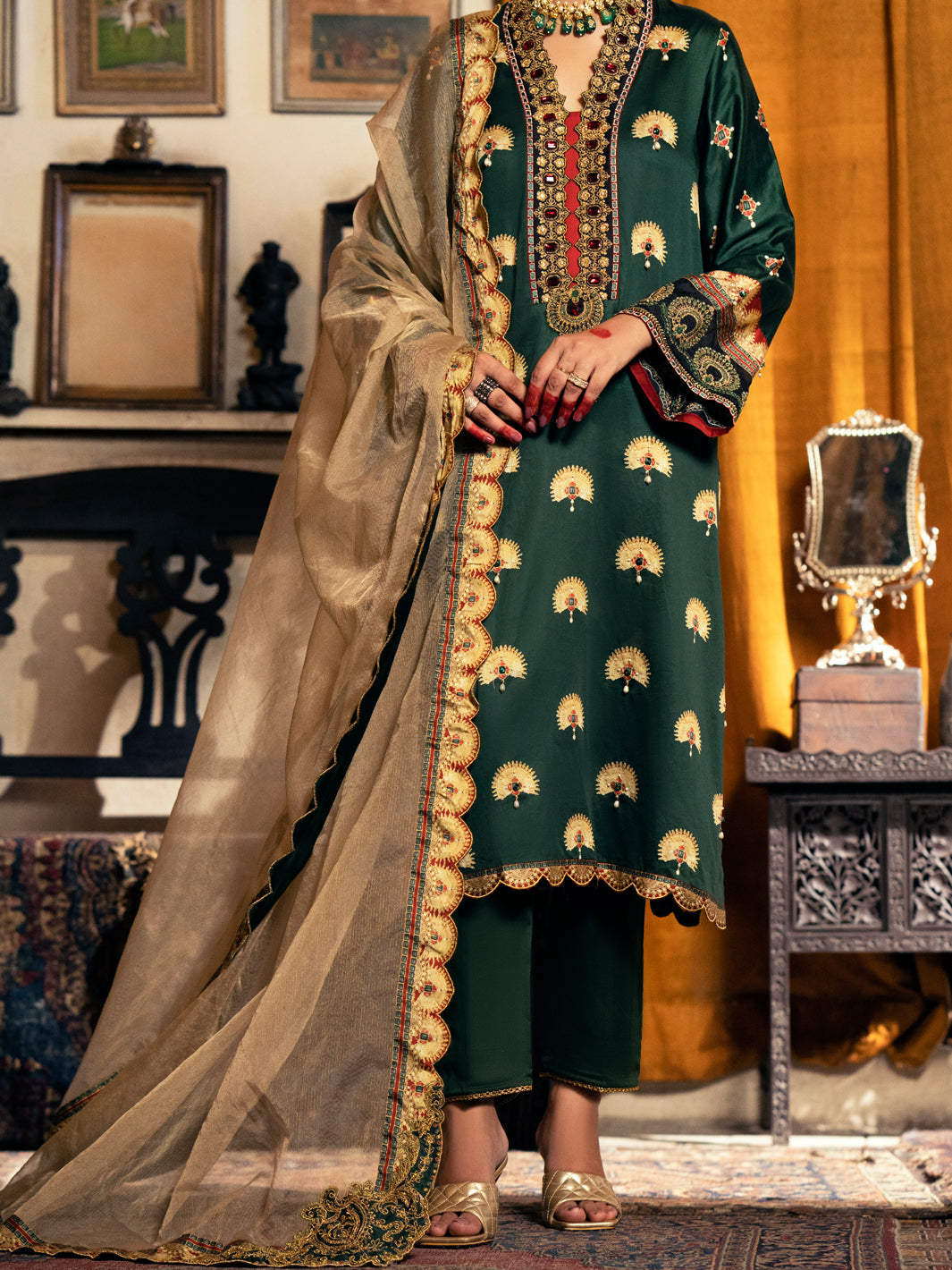 Green Cotton Silk 3 Piece Unstitched - AWP-3PS-563