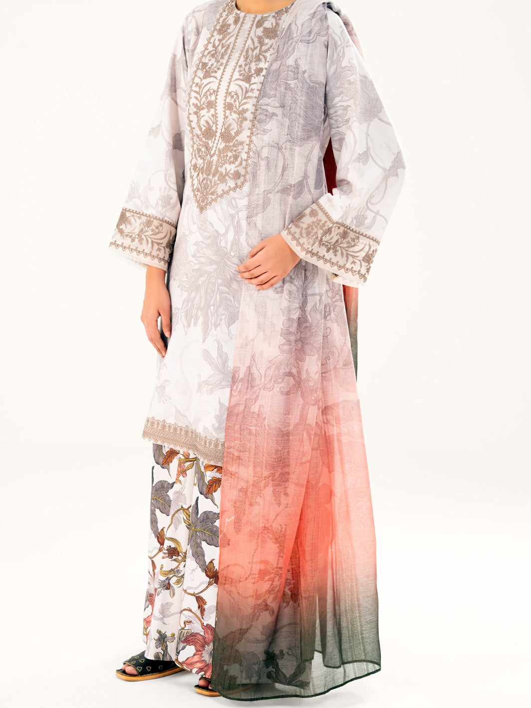 Beige Poly Jacquard 3Pc Stitched - AWP-3PS-769