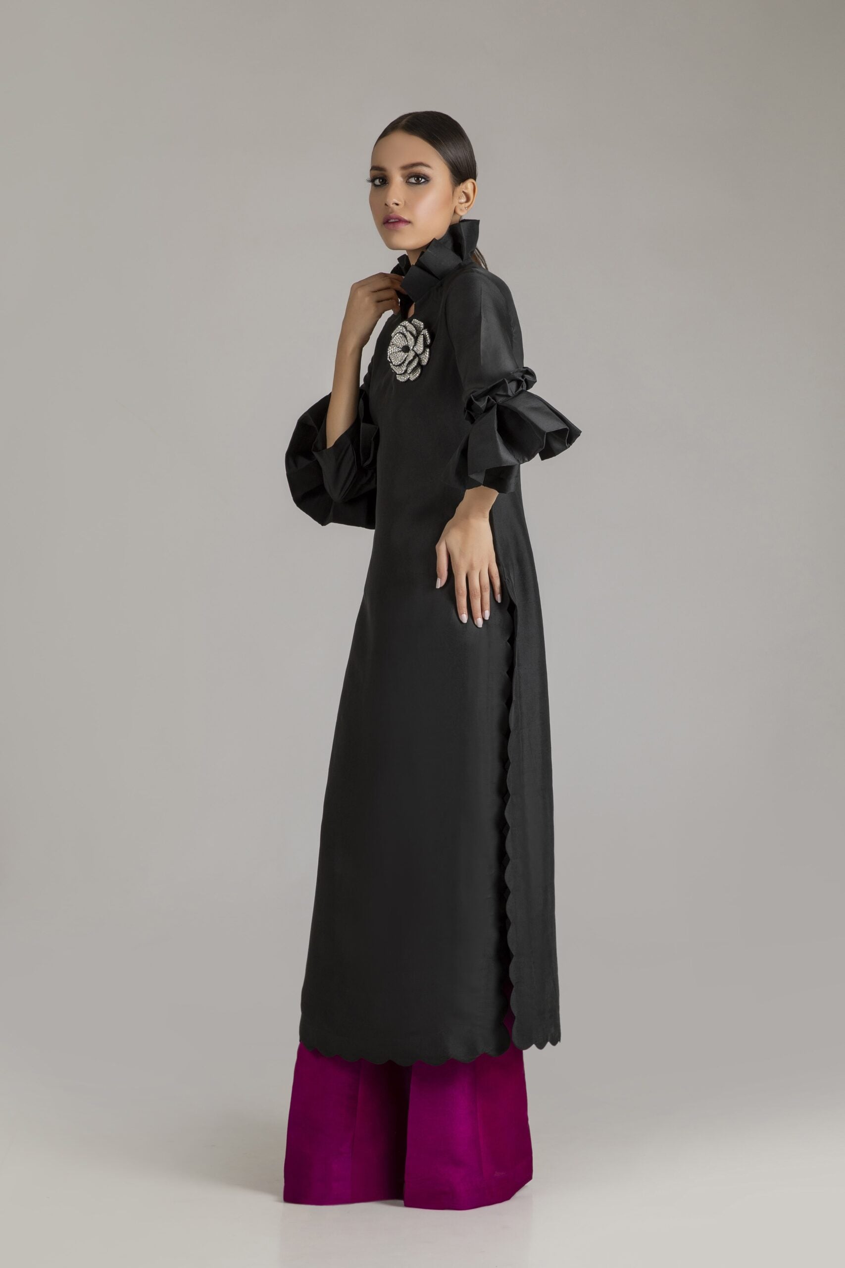 Long Raw silk Tunic with Flared Pants