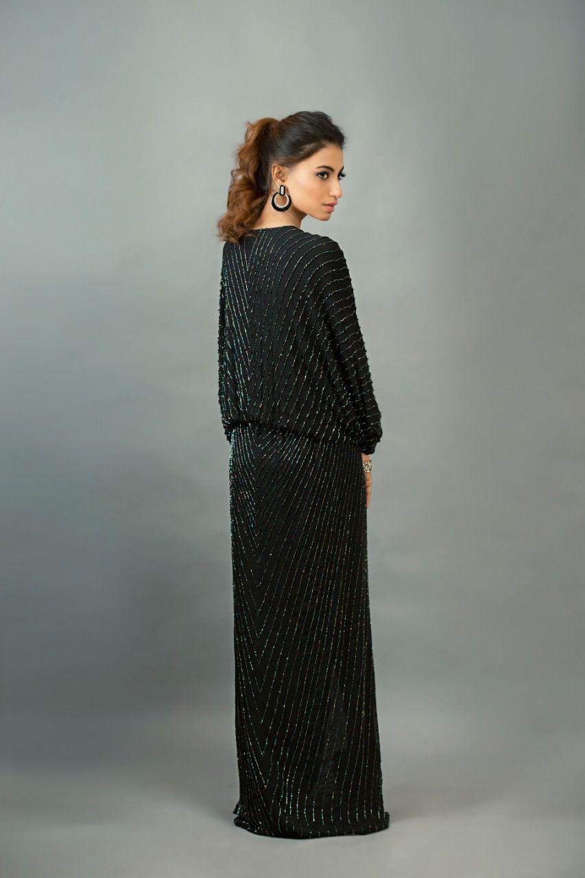 Black Bugle Beaded Embellished Kaftan