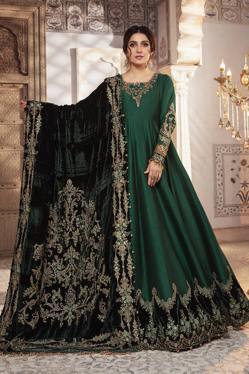 Unstitched Mbroidered - Teal And Warm Green (Bd-2307)
