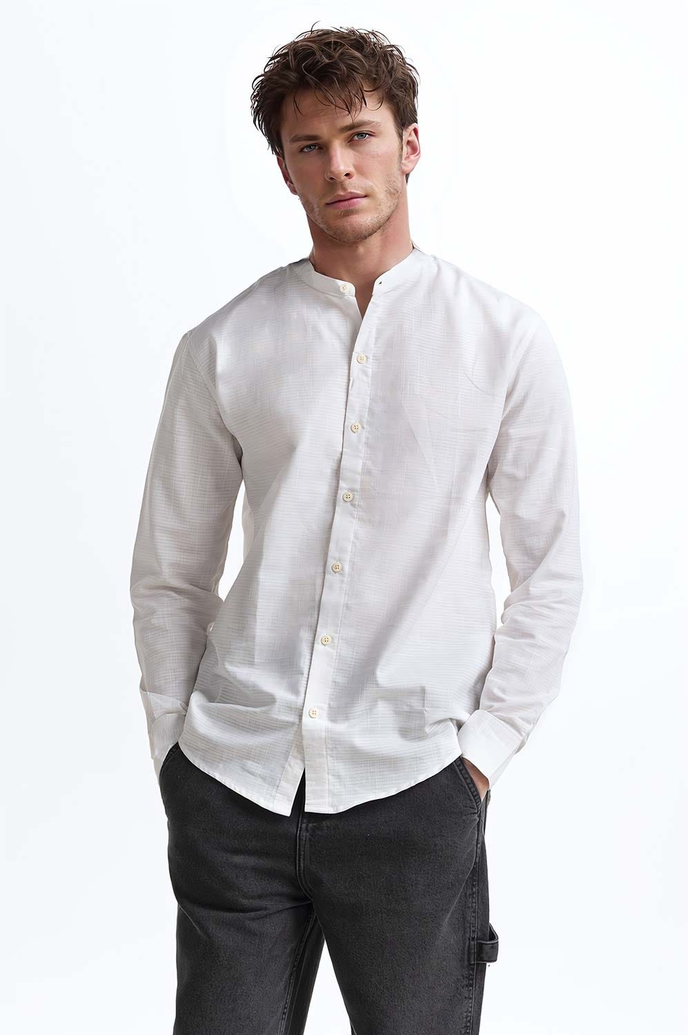 Beige Solid Casual Shirt