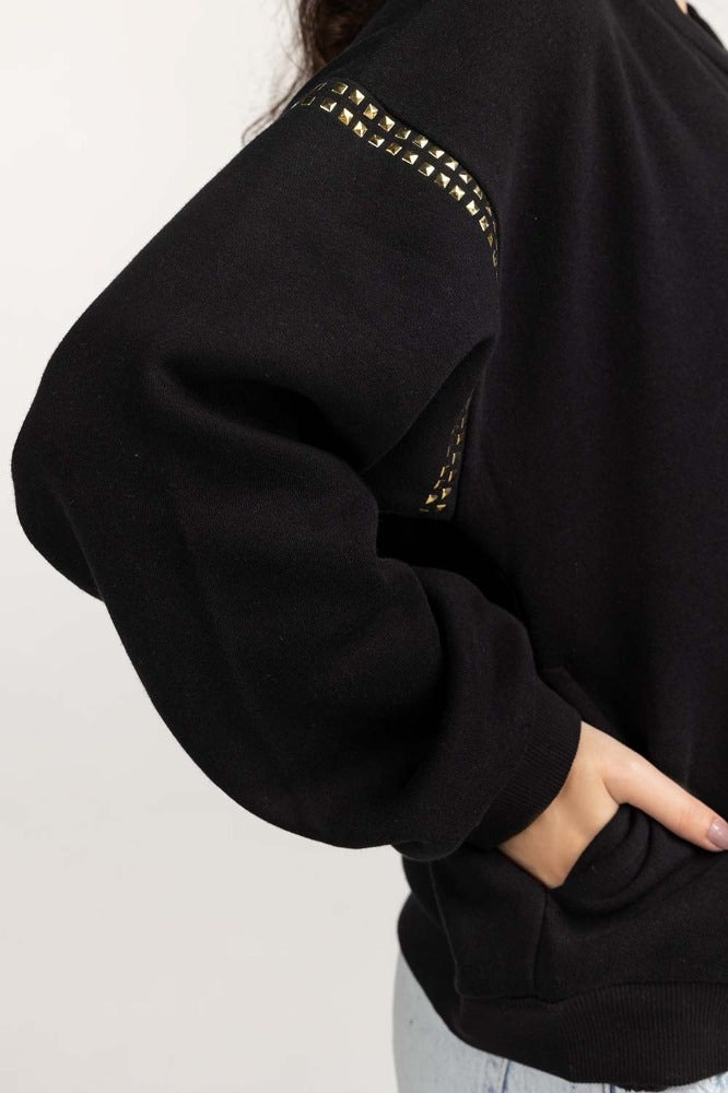 Black Basic Knitted Sweatshirt