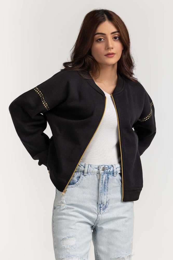 Black Basic Knitted Sweatshirt
