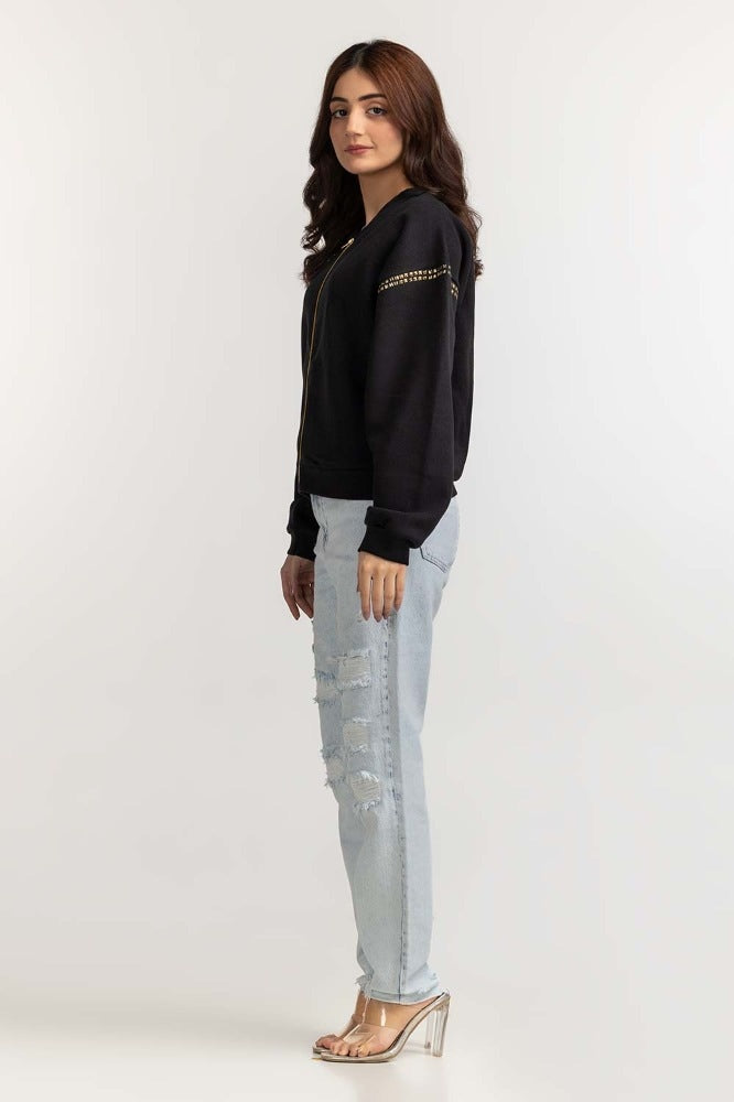 Black Basic Knitted Sweatshirt