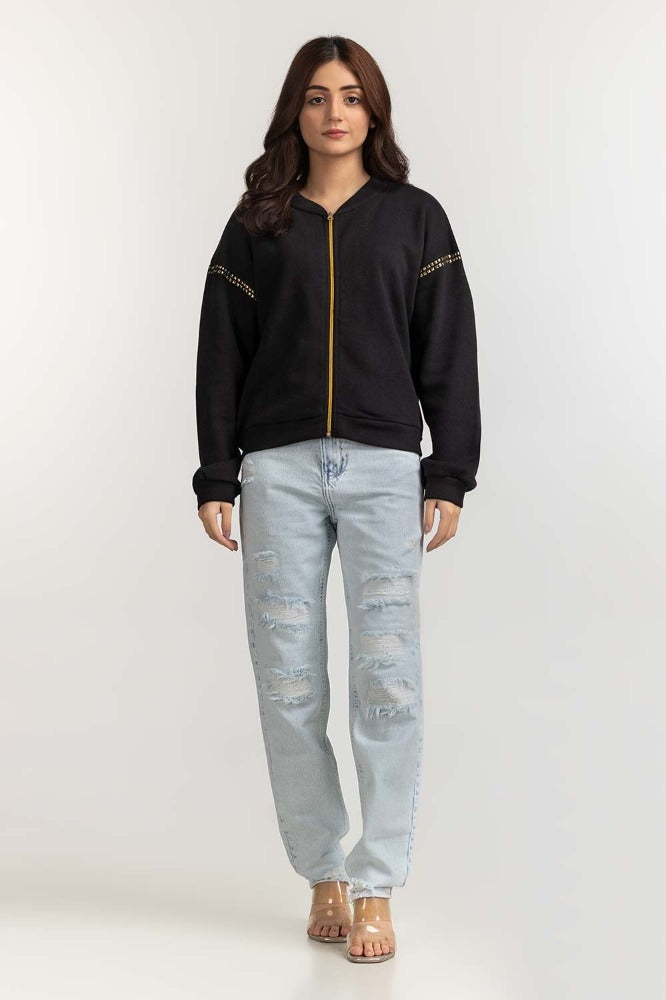 Black Basic Knitted Sweatshirt