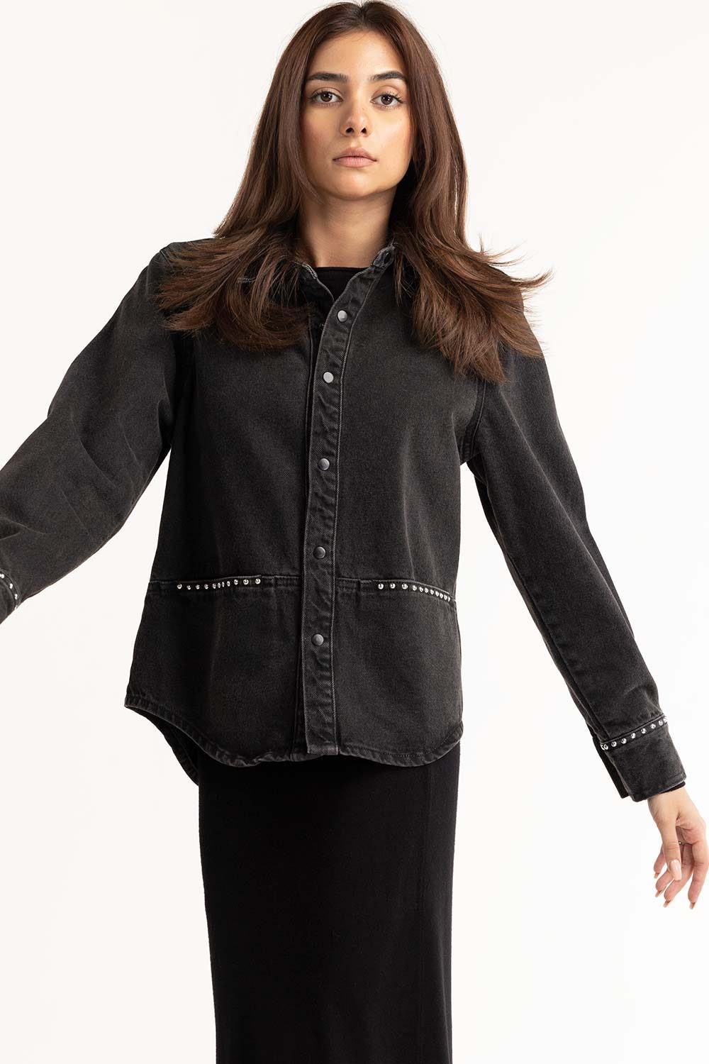 Black Charcoal Denim Button Down Shirt