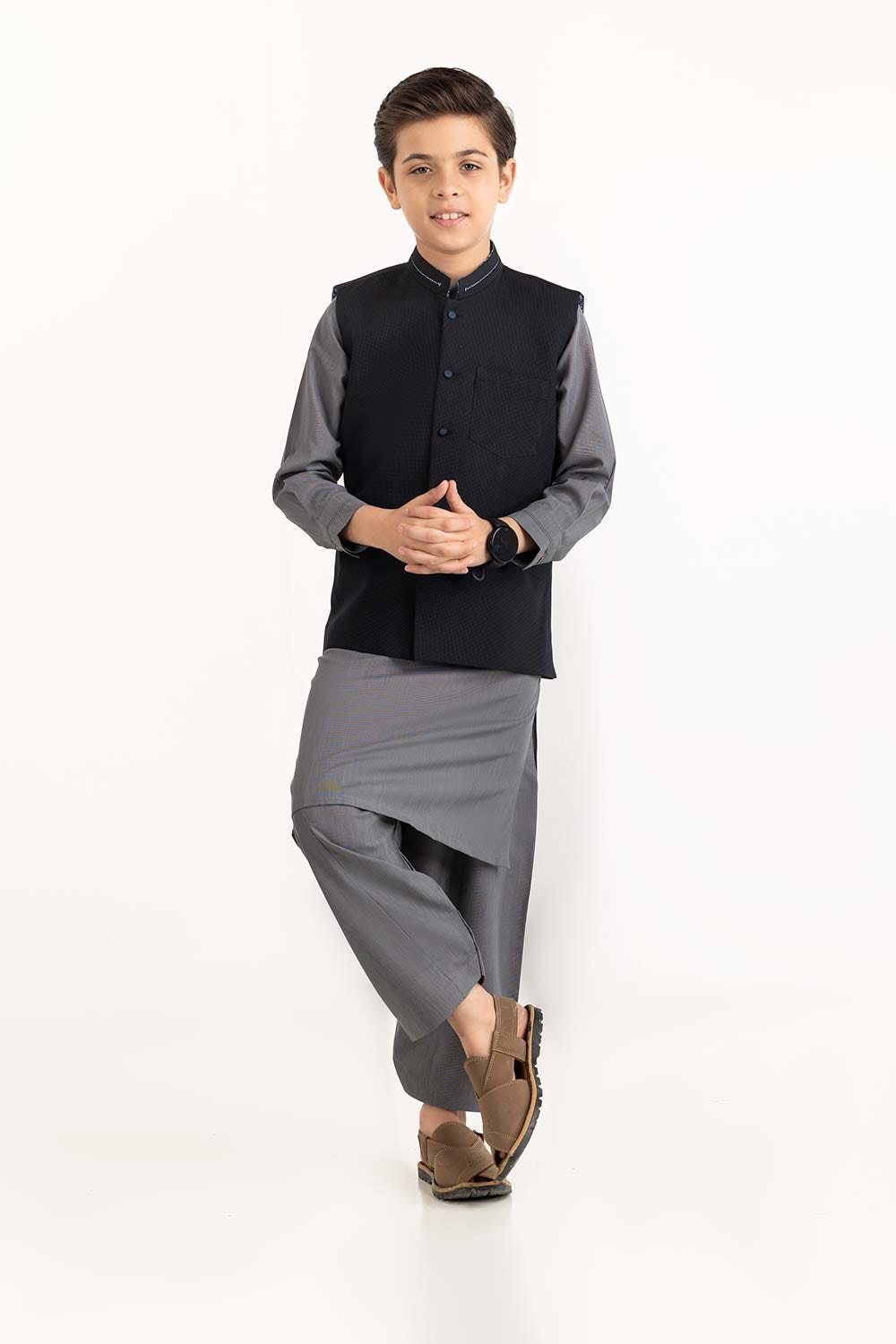Black Stylized Waist Coat Kwc-Pd23-004