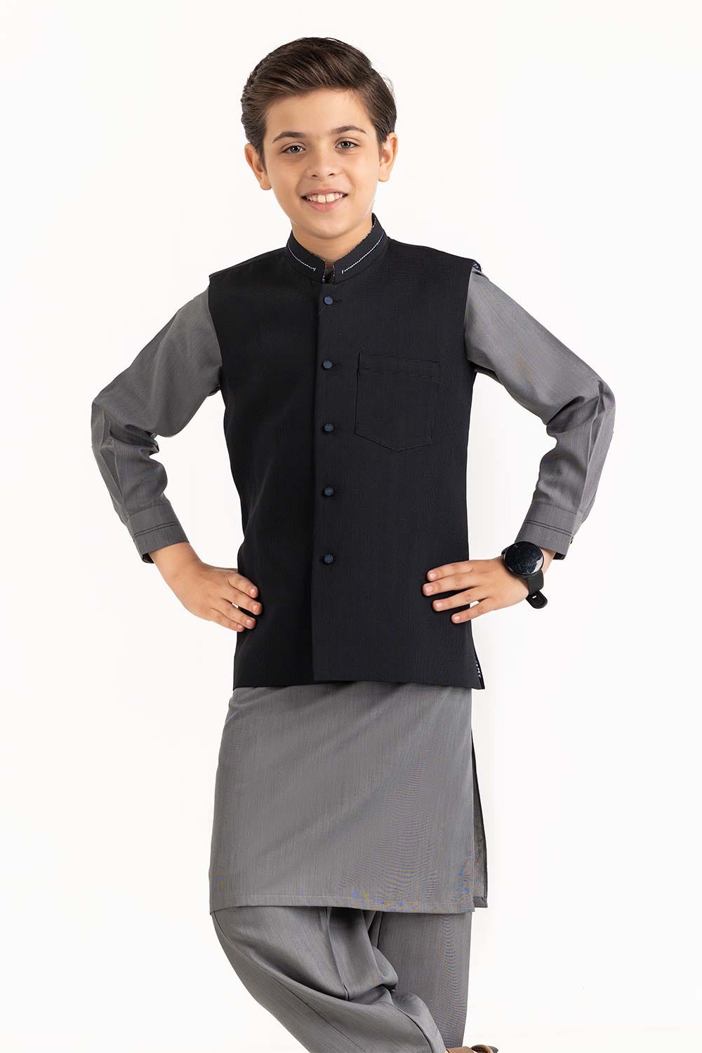Black Stylized Waist Coat Kwc-Pd23-004