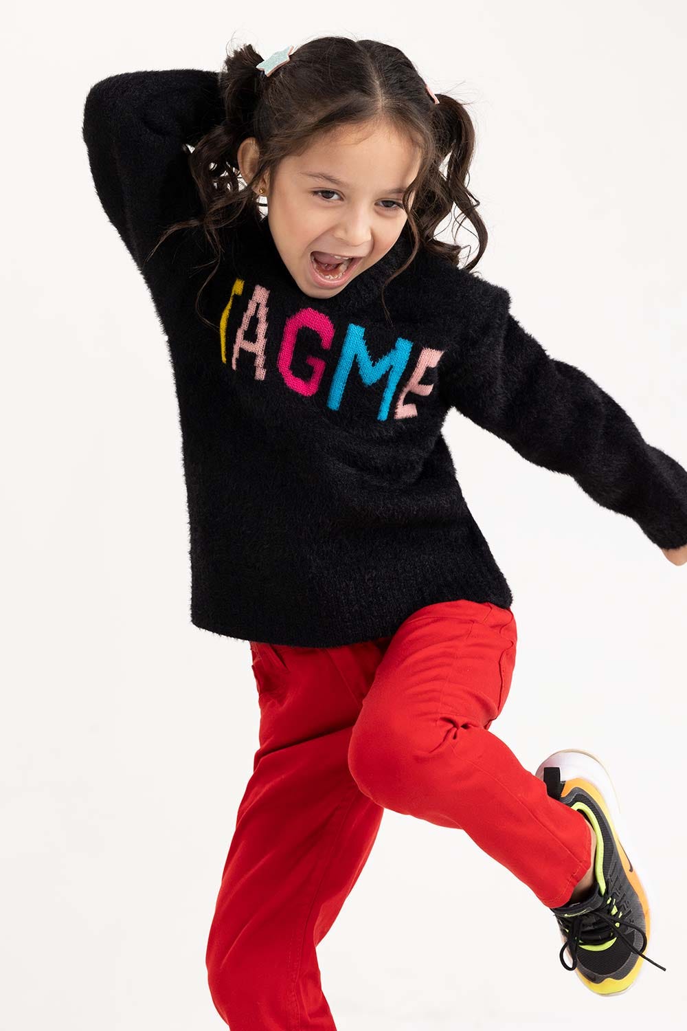 Toddler Girl Black Sweater With Round Neck