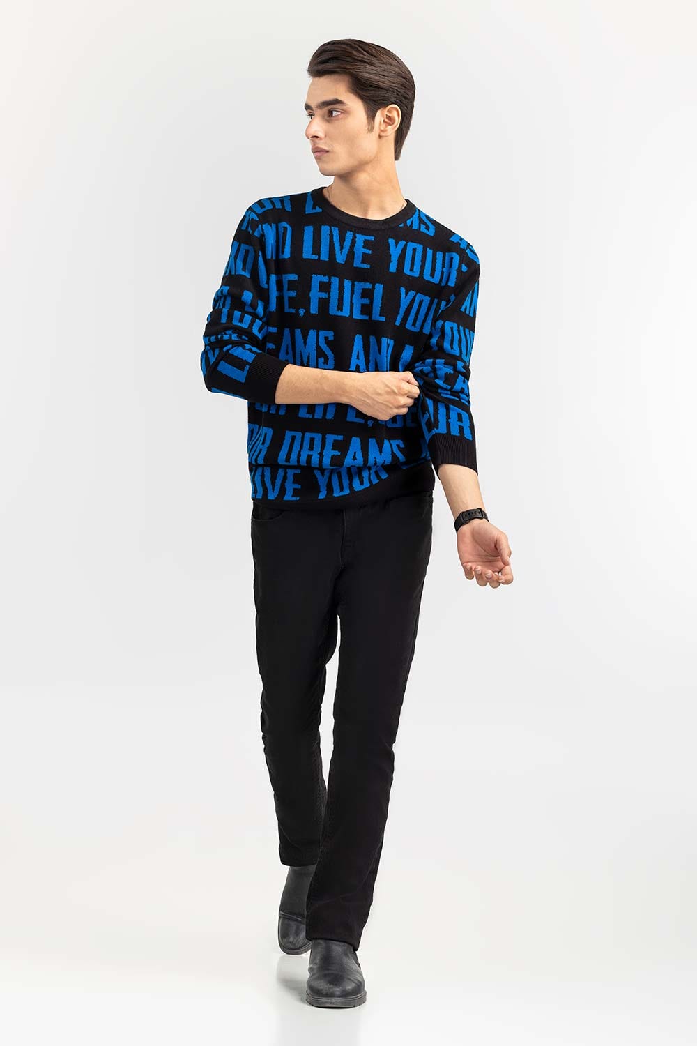 Black Text Crew Neck Sweater
