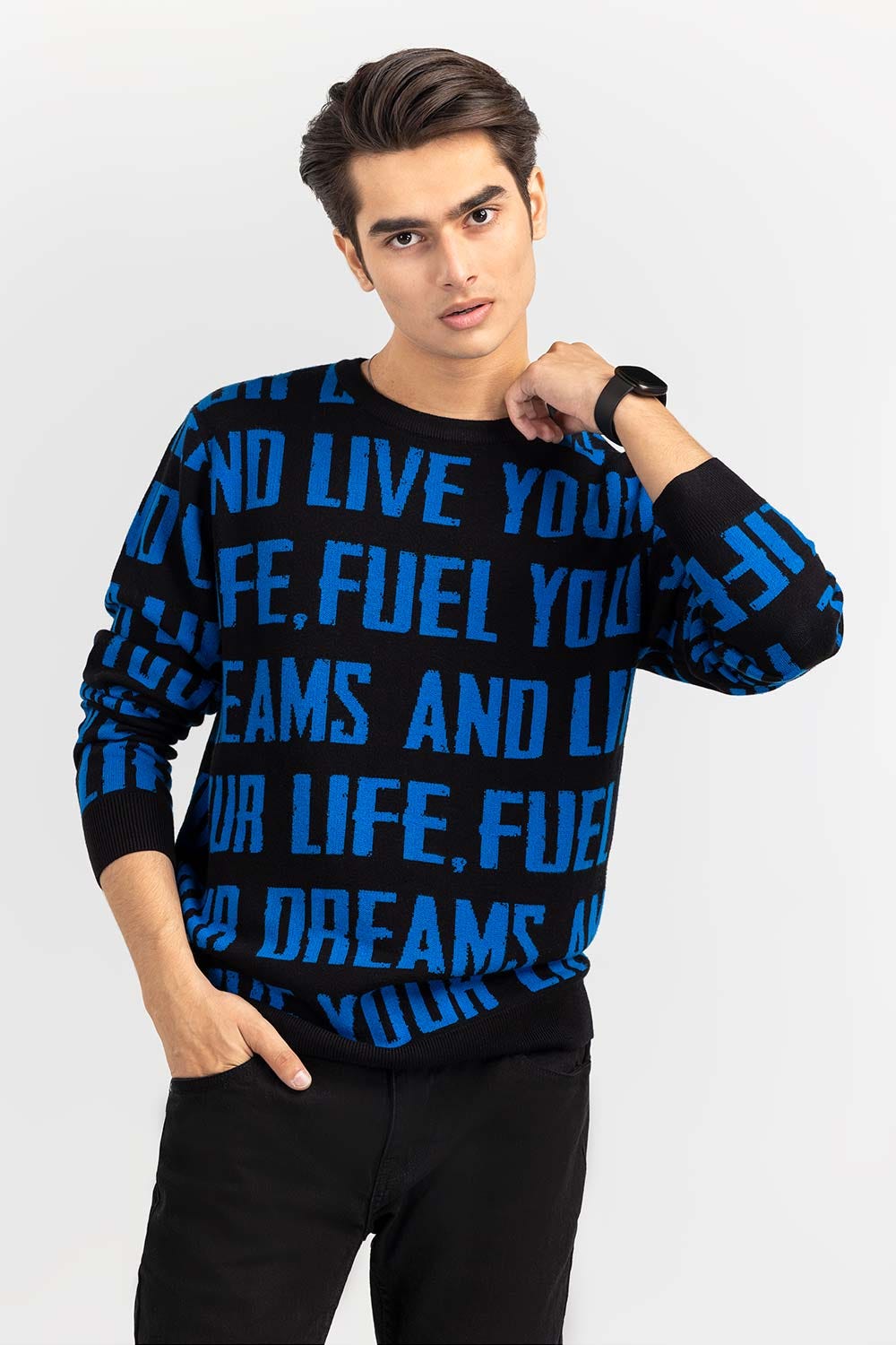 Black Text Crew Neck Sweater