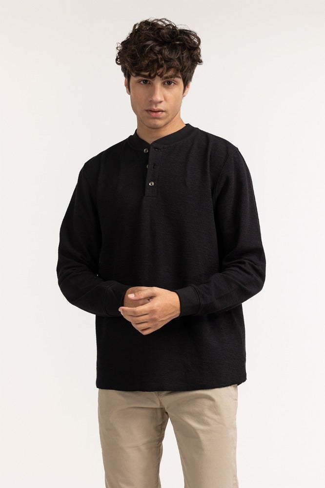 Black Textured Basic Tee