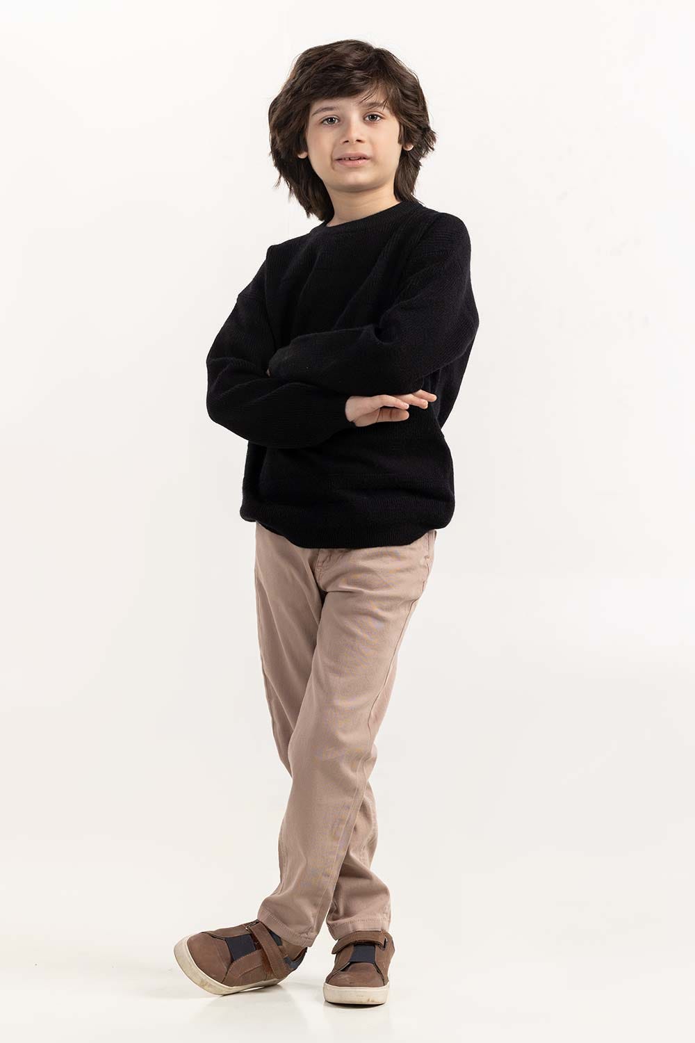 Junior Boy Black Textured Knit Sweater