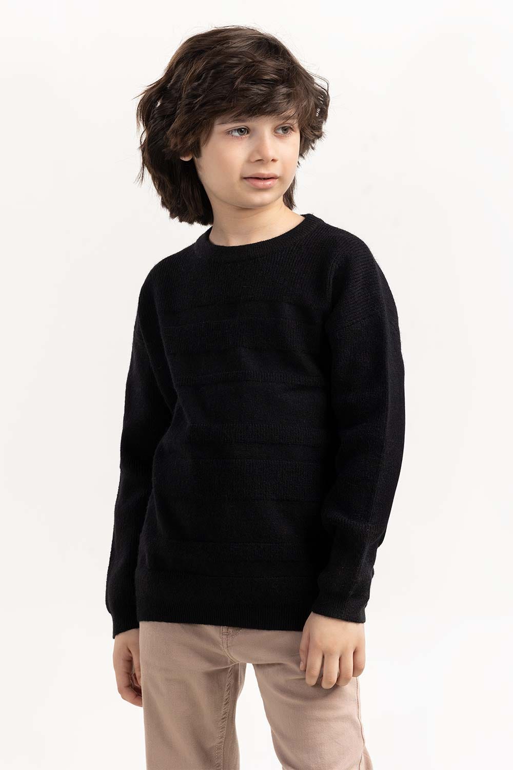 Junior Boy Black Textured Knit Sweater