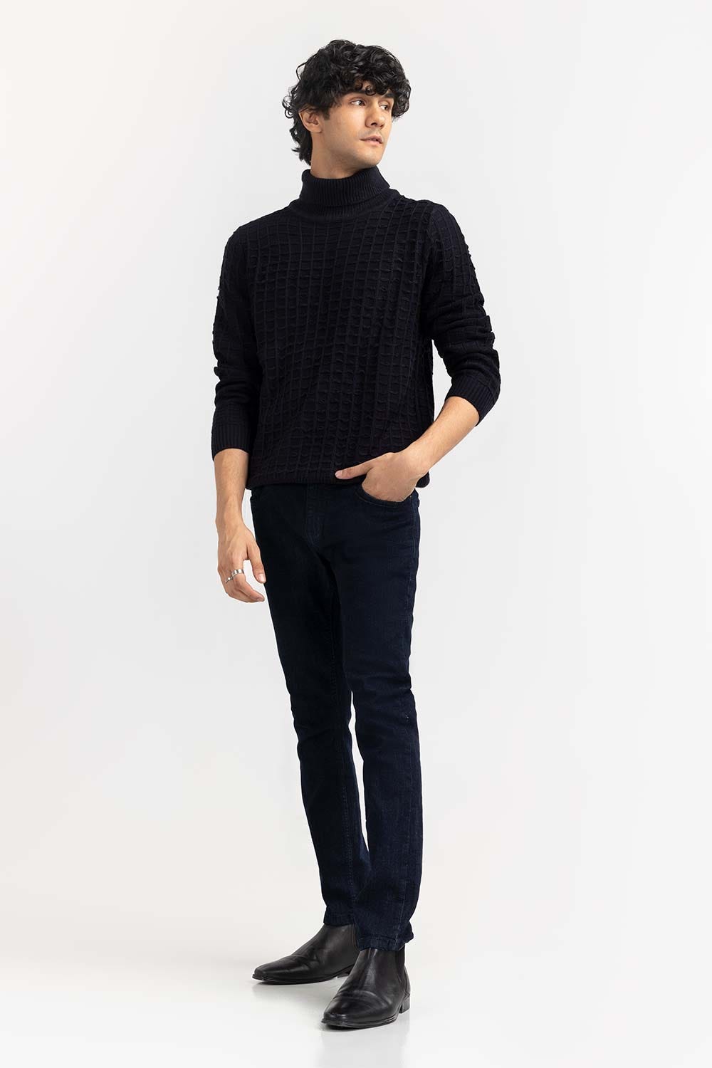 Black Textured Turtle Neck Sweater