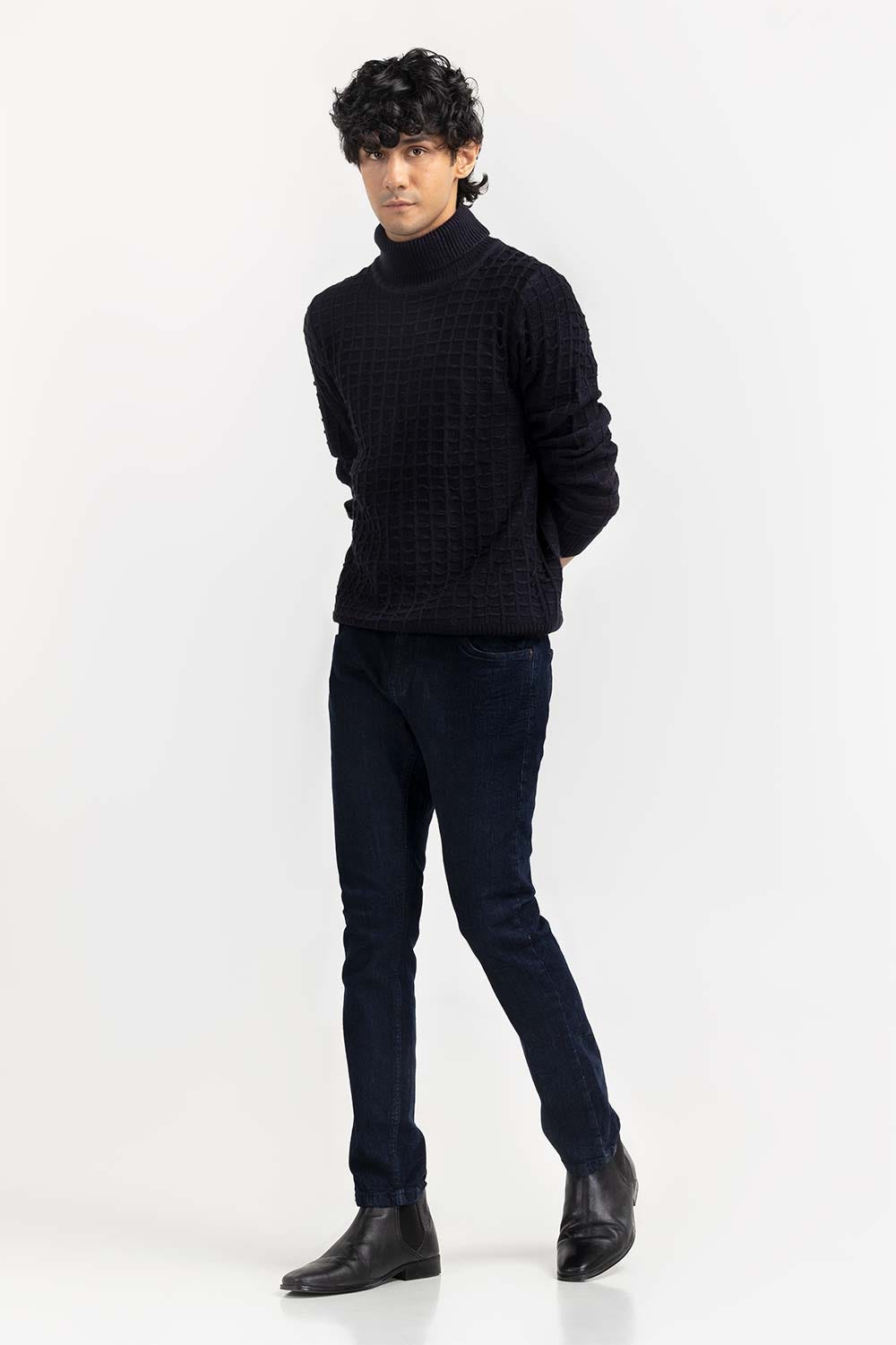 Black Textured Turtle Neck Sweater