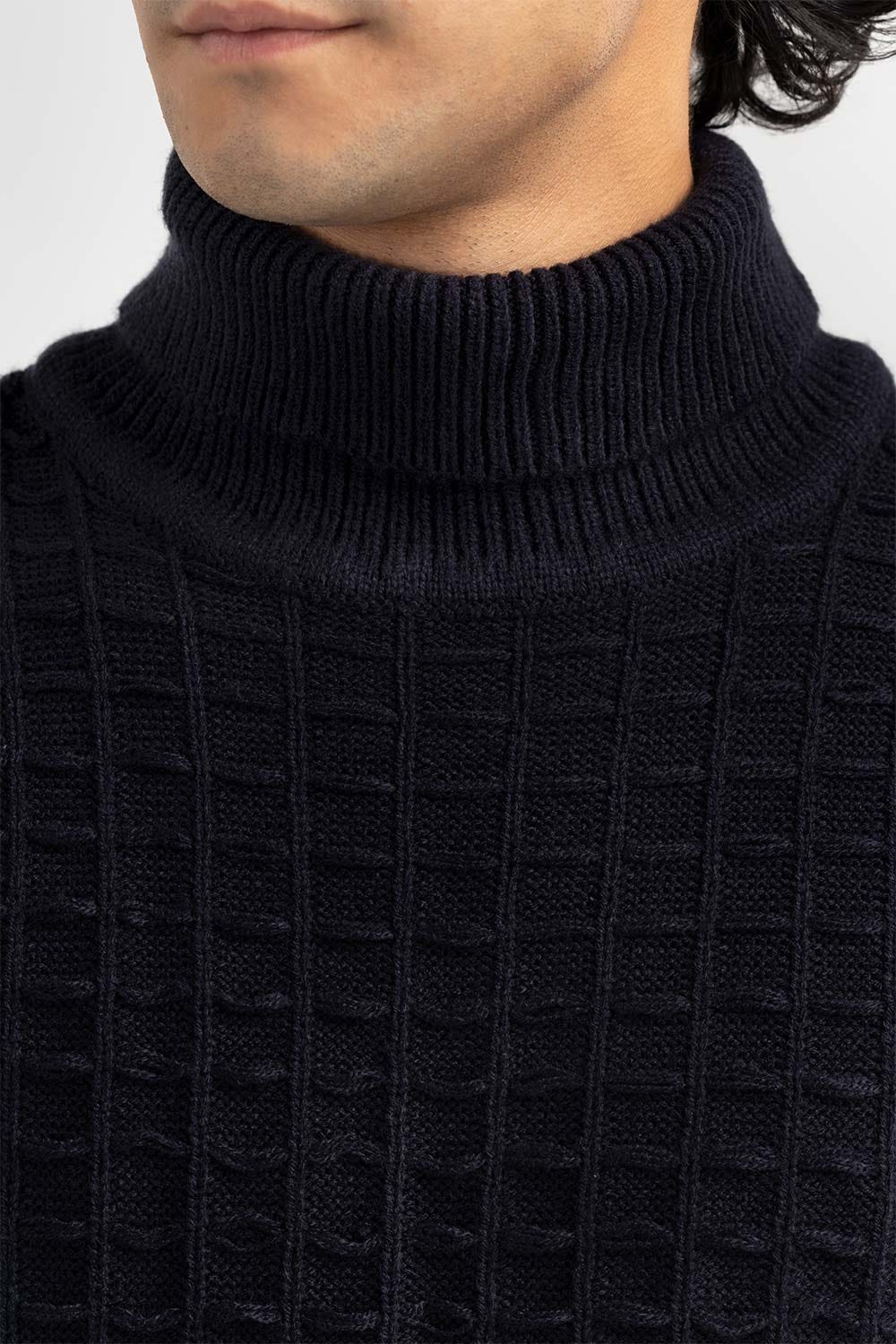 Black Textured Turtle Neck Sweater
