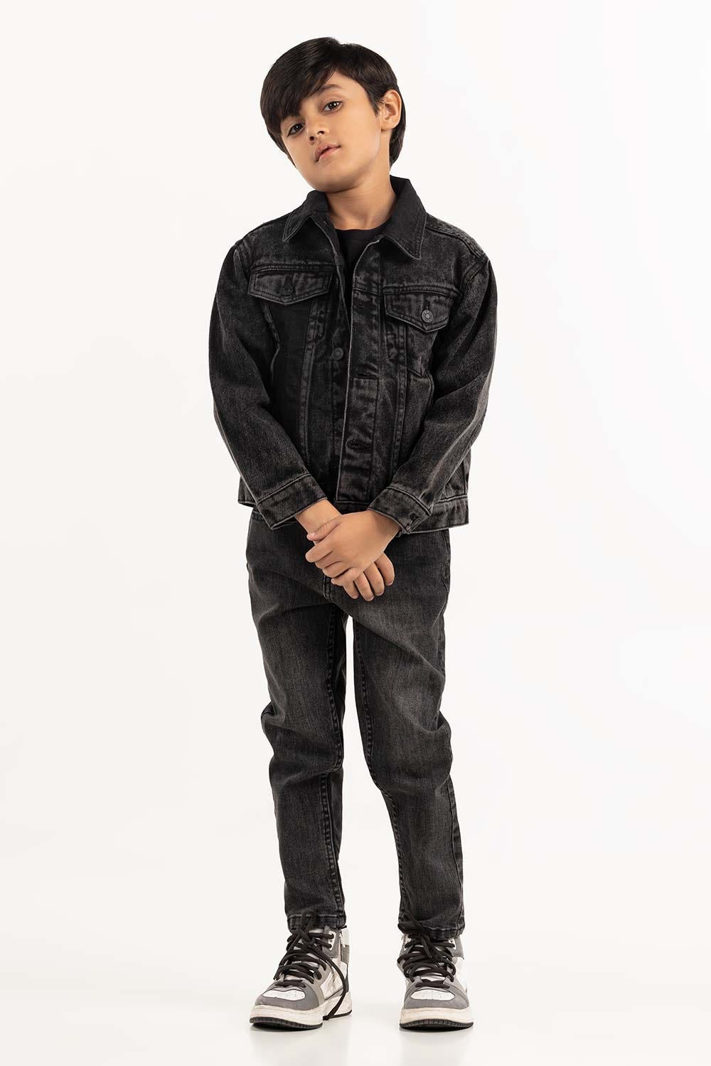Junior Boy Black Wash Collared Denim Jacket
