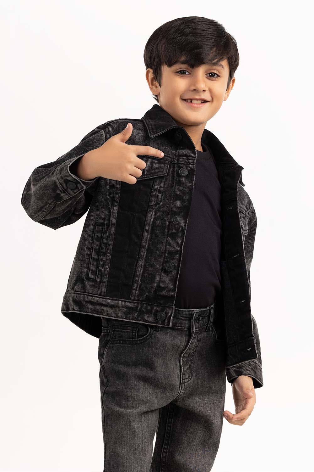 Junior Boy Black Wash Collared Denim Jacket