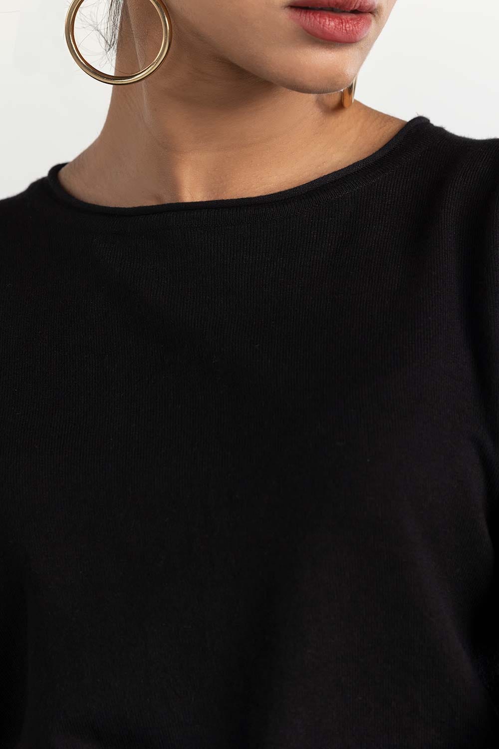 Black Basic Cropped Knit Sweater