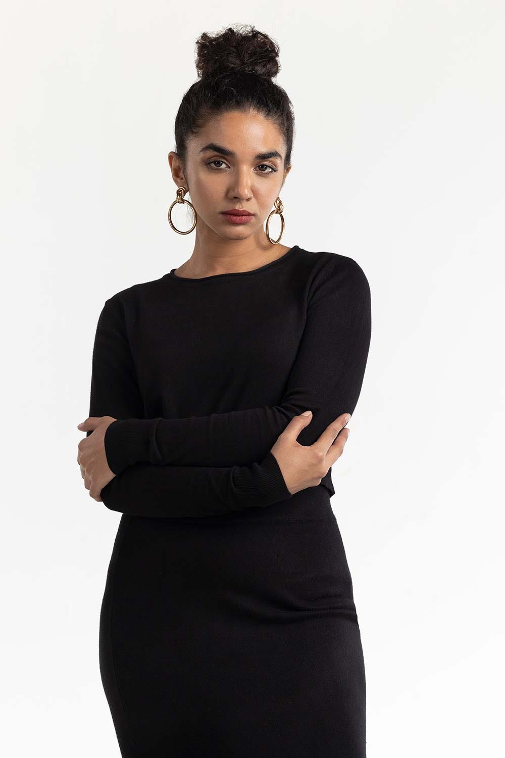 Black Basic Cropped Knit Sweater