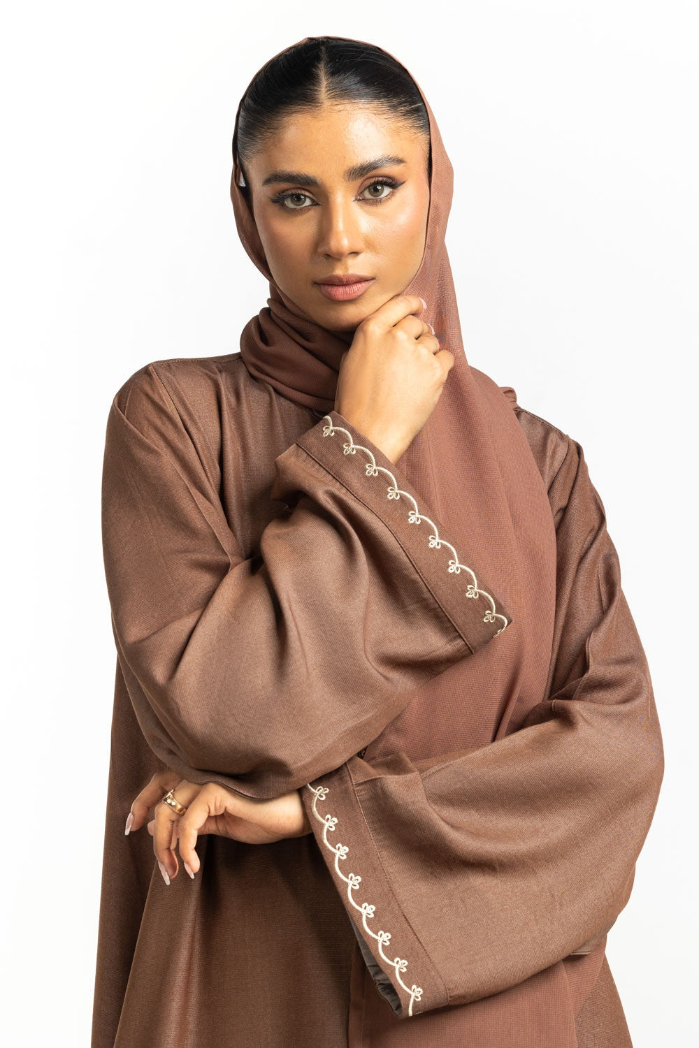 Blended Embroidered Abaya With Scarf