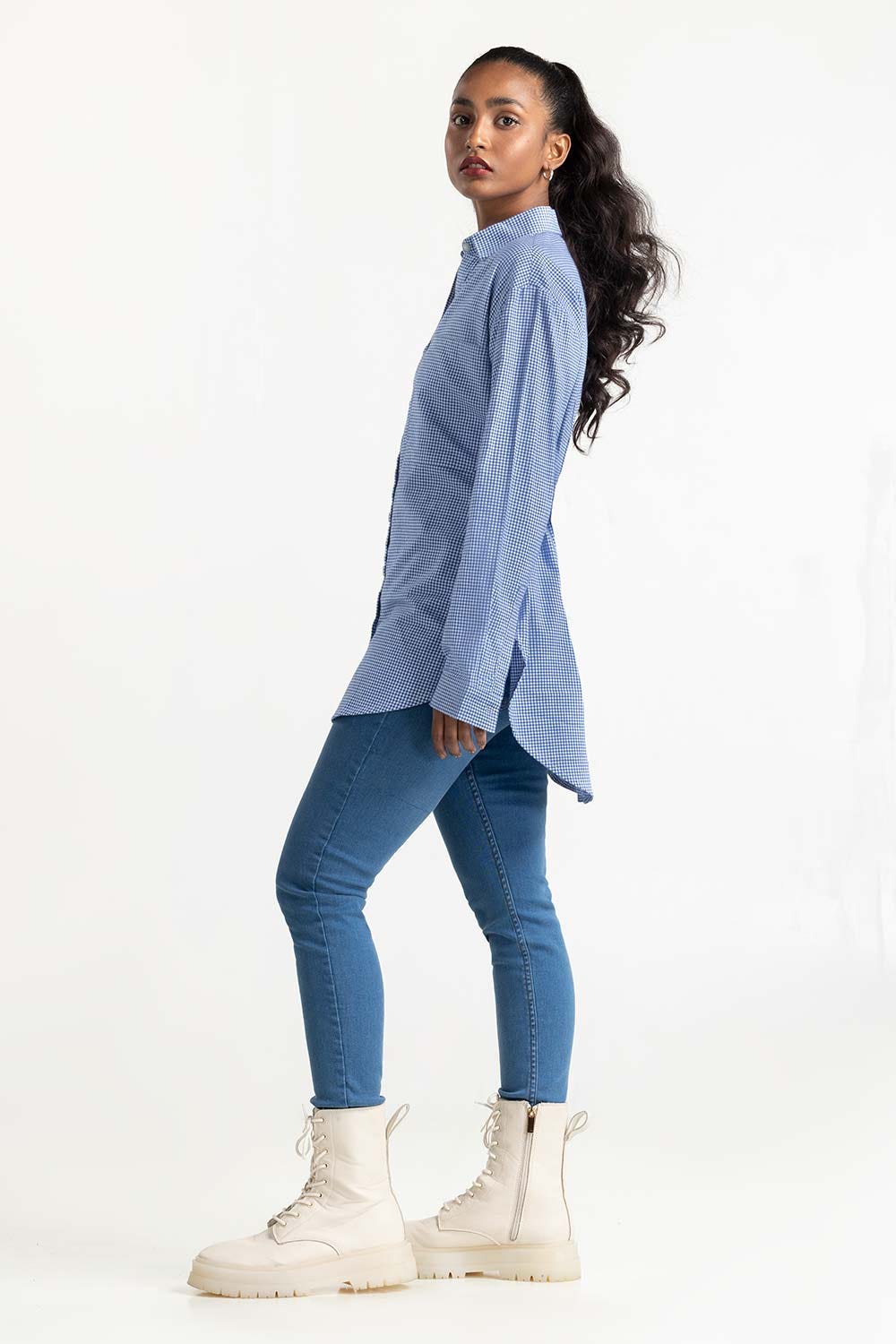 Blue Checkered Button Down Casual Shirt