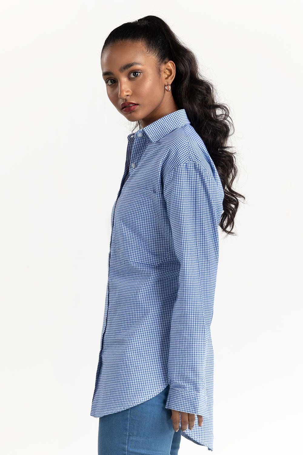 Blue Checkered Button Down Casual Shirt