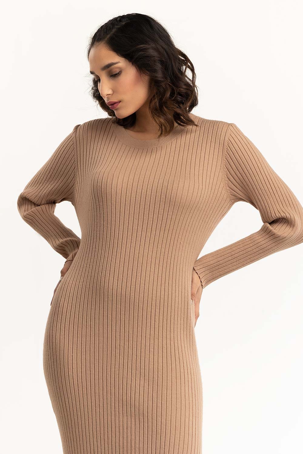 Brown Long Dress With Slit