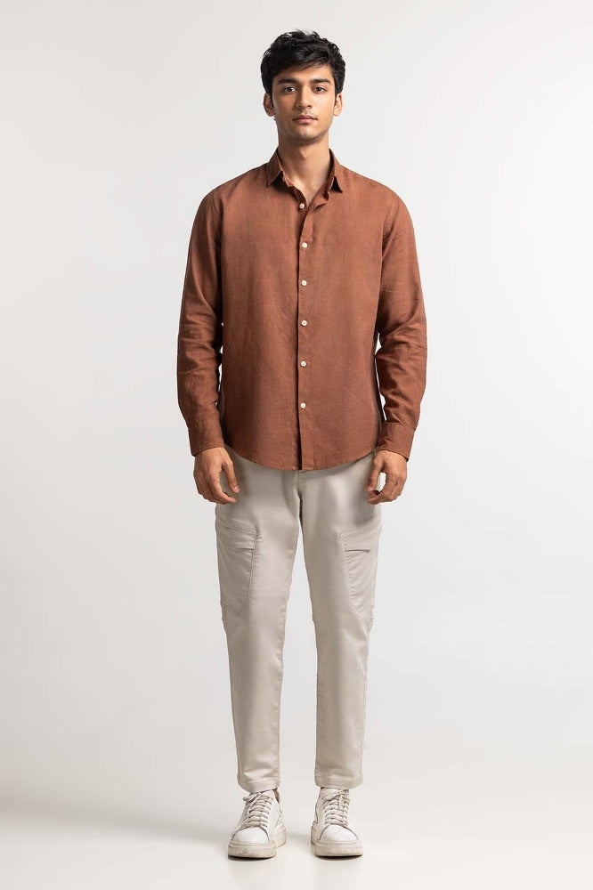 Brown Solid Casual Shirt