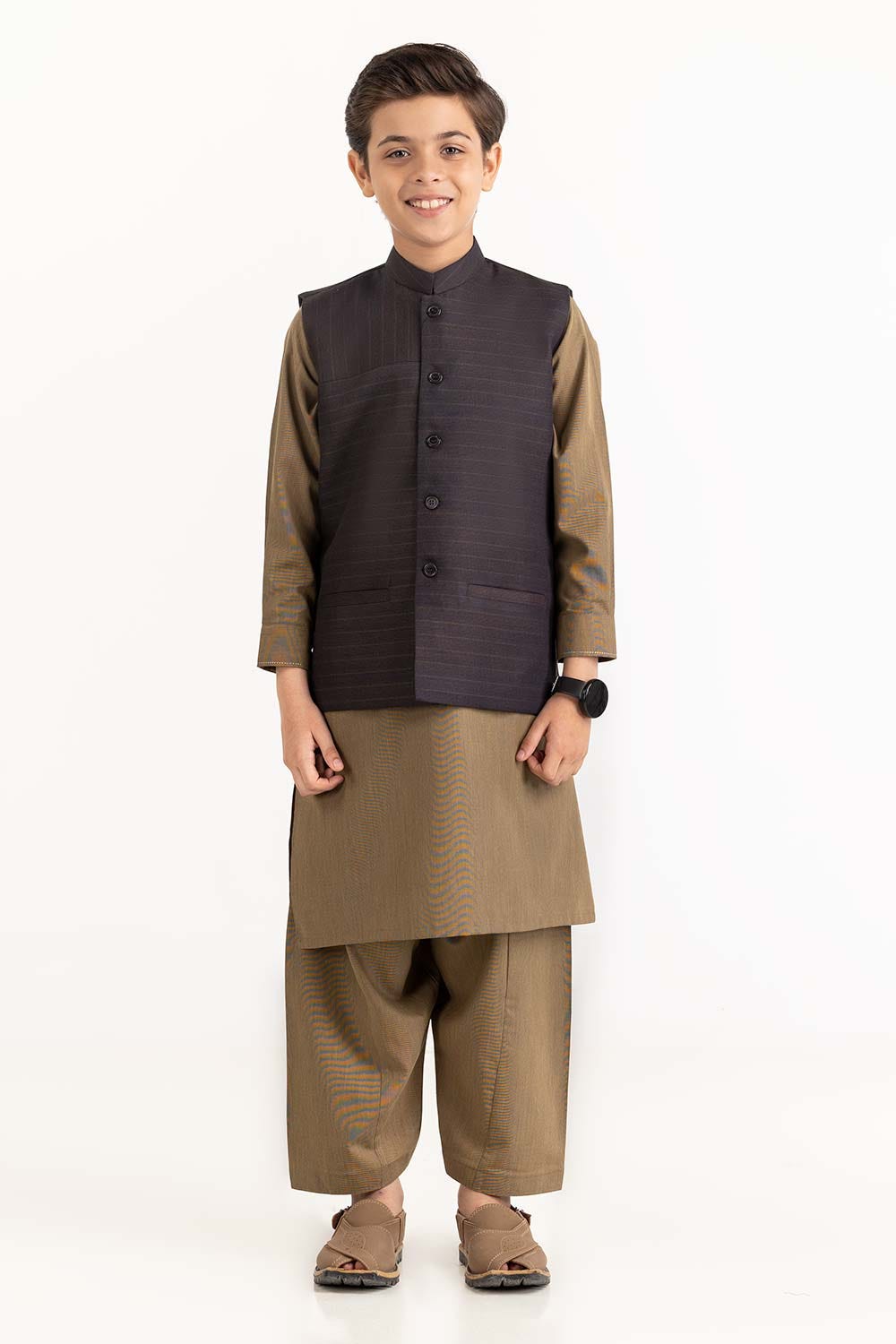 Brown Stylized Waist Coat Kwc-Pd23-003