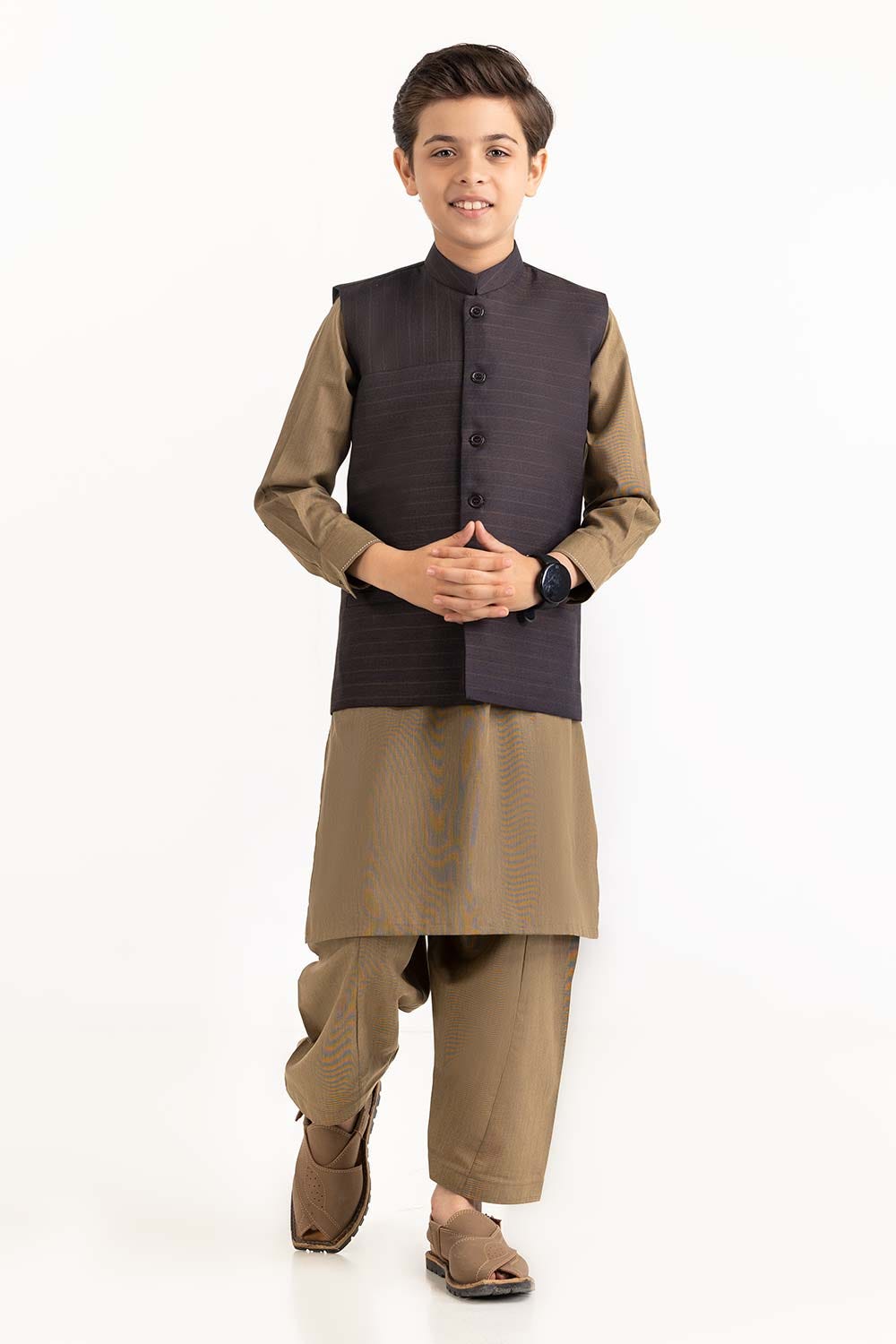 Brown Stylized Waist Coat Kwc-Pd23-003