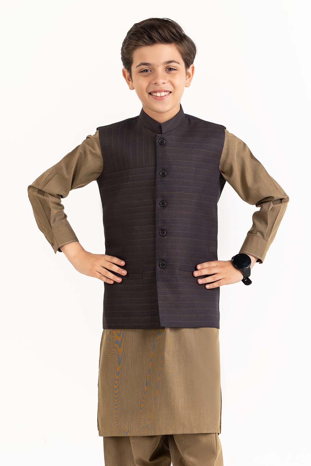 Brown Stylized Waist Coat Kwc-Pd23-003