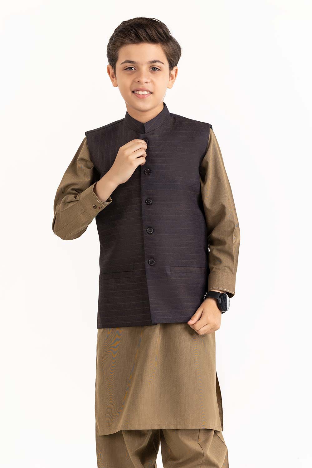 Brown Stylized Waist Coat Kwc-Pd23-003